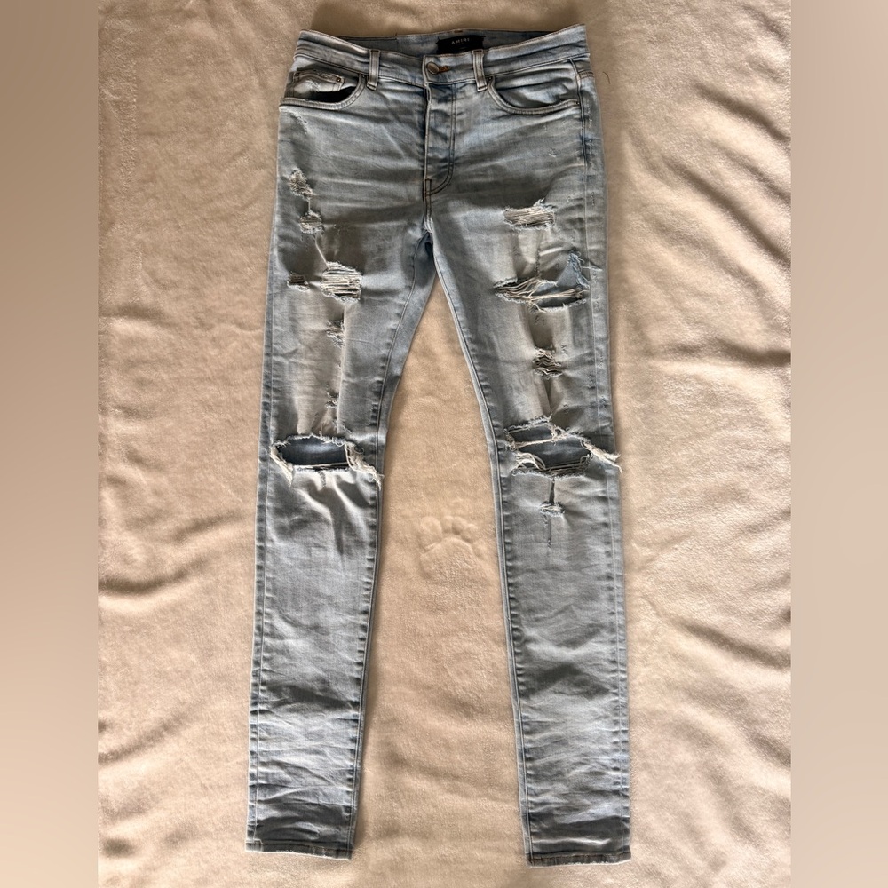AMIRI Light Blue Ripped Skinny Jeans - Picture 8 of 14